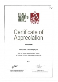 Certificate of Appreciation PCYC